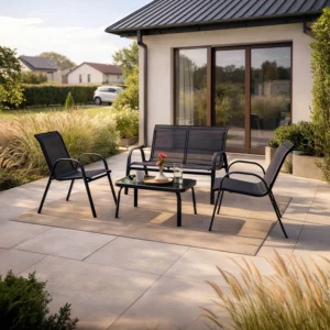 Zestaw Mebli Ogrodowych 4 osobowy Loft Czarny